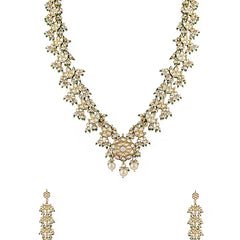 Gold Finish White Kundan Polki Long Necklace Set
