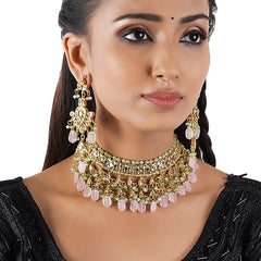 Gold Finish Kundan Polki Choker Necklace Set
