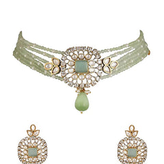 Gold Finish Multi-Colored Kundan Polki Dangler Earrings