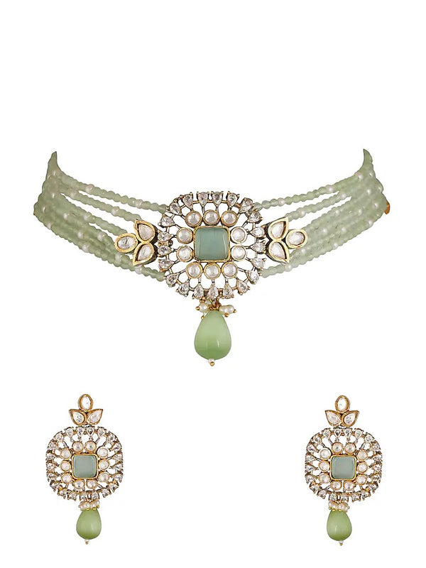 Gold Finish Multi-Colored Kundan Polki Dangler Earrings