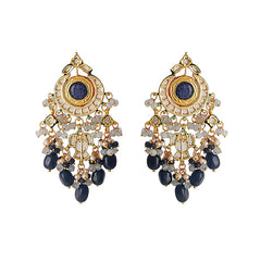 Gold Finish Blue Kundan Polki Dangler Earrings