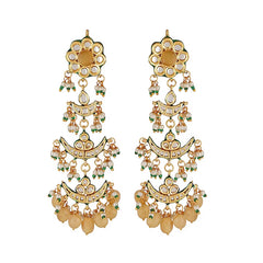 Gold Finish Yellow Kundan Polki Dangler Earrings