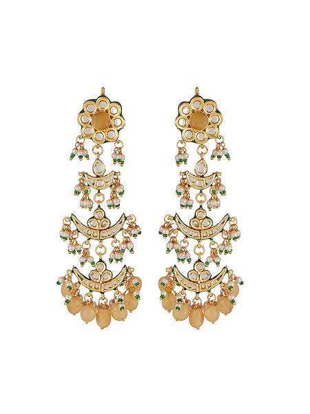 Gold Finish Yellow Kundan Polki Dangler Earrings