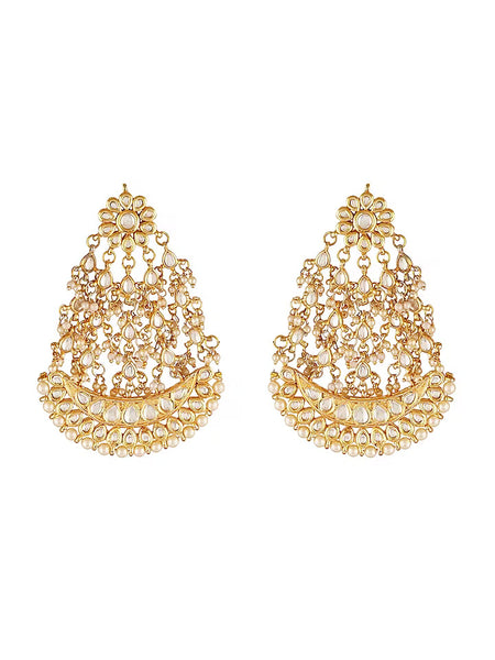 Gold Finish Dangler Earrings With Kundan Polki