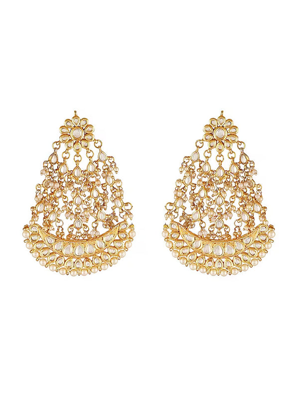Gold Finish Dangler Earrings With Kundan Polki