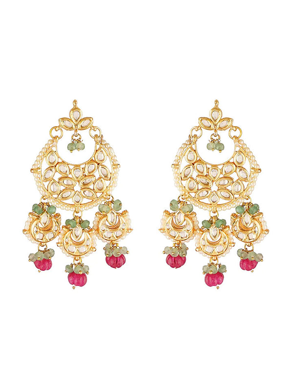 Gold Finish Kundan Chandbali Earrings