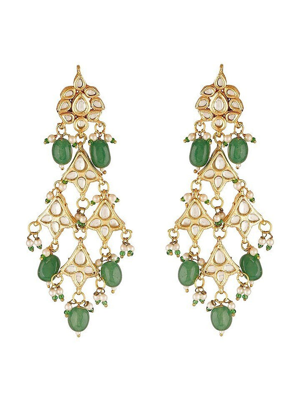 Gold Finish Kundan Dangler Earrings