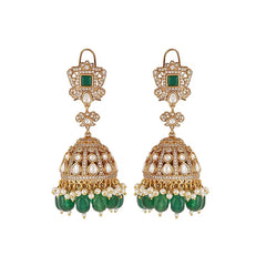 Gold Finish Green Kundan Polki Jhumka Earrings
