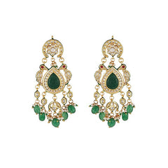 Gold Finish Green Kundan Polki Dangler Earrings