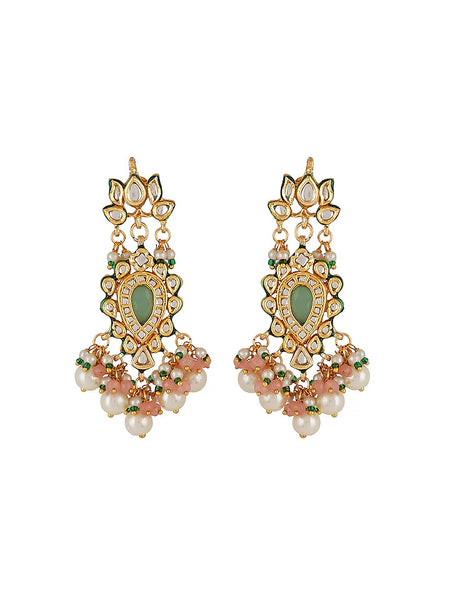 Gold Finish Multi-Colored Kundan Polki Dangler Earrings