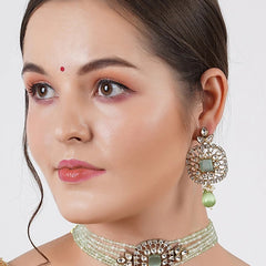 Gold Finish Multi-Colored Kundan Polki Dangler Earrings