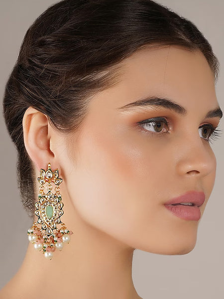 Gold Finish Multi-Colored Kundan Polki Dangler Earrings