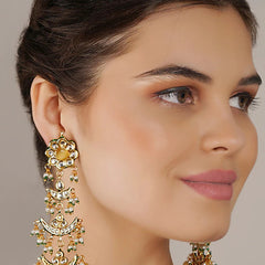 Gold Finish Yellow Kundan Polki Dangler Earrings