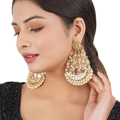 Gold Finish Dangler Earrings With Kundan Polki