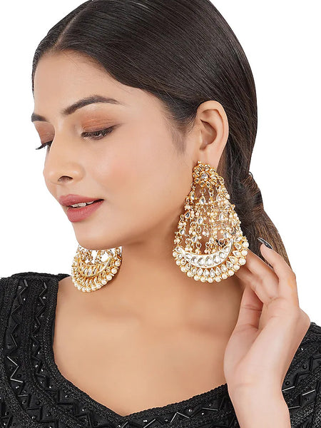 Gold Finish Dangler Earrings With Kundan Polki