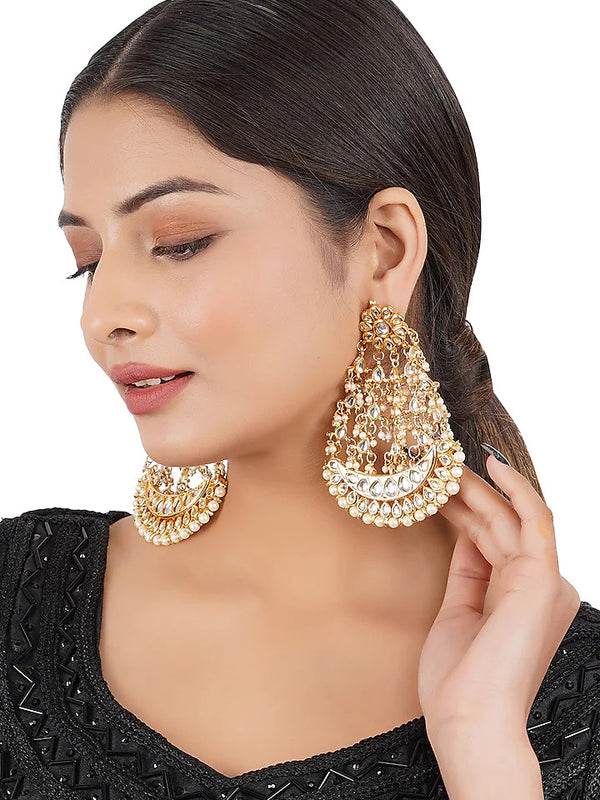 Gold Finish Dangler Earrings With Kundan Polki