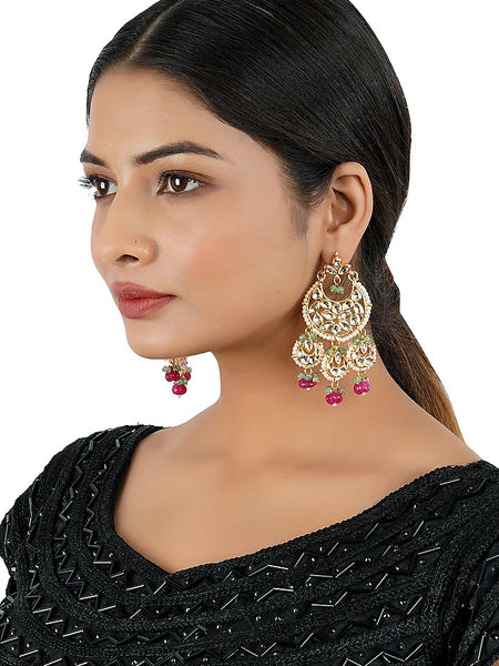 Gold Finish Kundan Chandbali Earrings