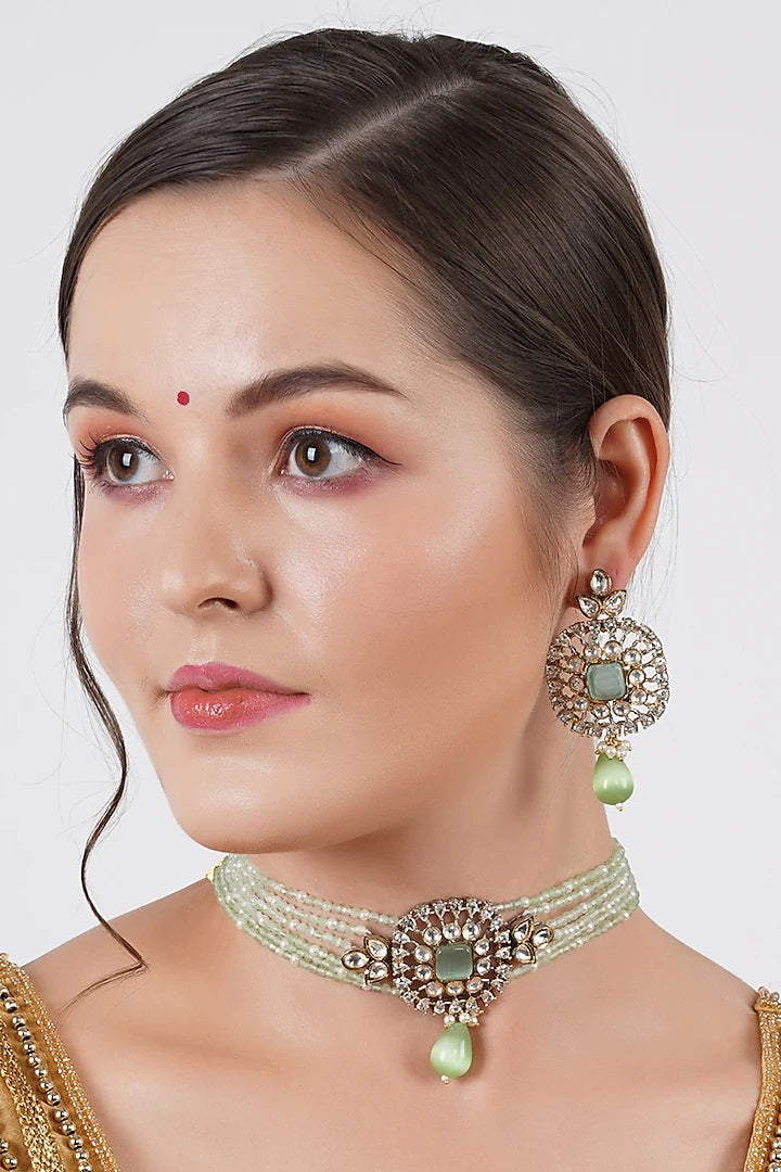 Gold Finish Multi-Colored Kundan Polki Dangler Earrings