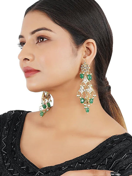 Gold Finish Kundan Dangler Earrings