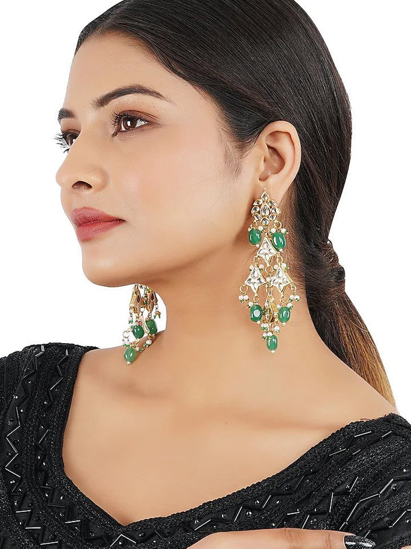 Gold Finish Kundan Dangler Earrings