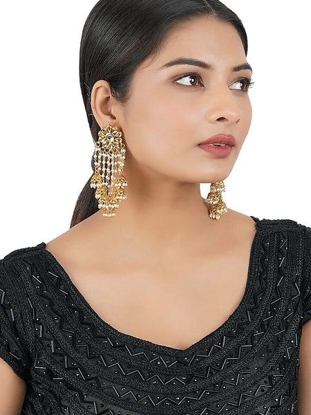 Gold Finish Kundan Polki Dangler Earrings