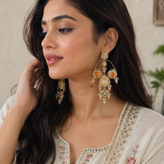 Gold Finish Pearl Hoop Earrings