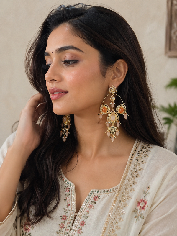 Gold Finish Pearl Hoop Earrings