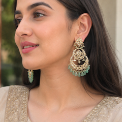 Gold Finish Chandbali Earrings With Kundan Polki