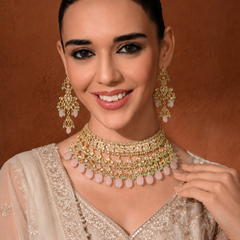 Gold Finish Kundan Polki Choker Necklace Set