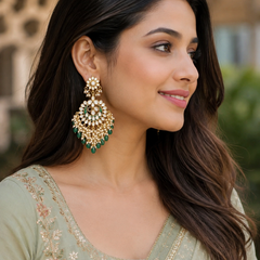 Gold Finish Chandbali Earrings With Pearls