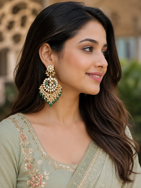 Gold Finish Chandbali Earrings With Pearls