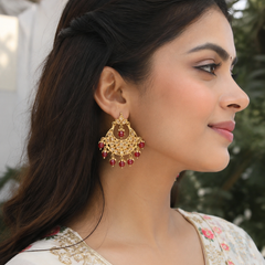 Gold Finish Kundan Polki Chandbali Earring