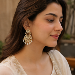 Gold Finish Kundan Chandbali Earrings