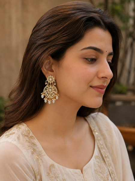 Gold Finish Kundan Chandbali Earrings