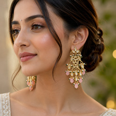 Gold Finish Kundan Polki Dangler Earrings