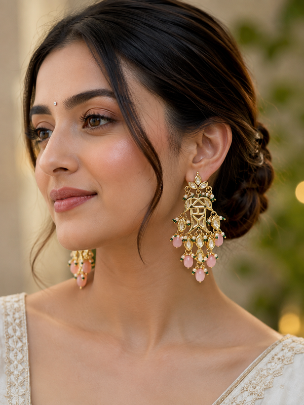 Gold Finish Kundan Polki Dangler Earrings