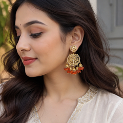 Gold Finish Chandbali Earrings With Kundan