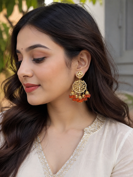 Gold Finish Chandbali Earrings With Kundan