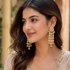 Gold Finish Kundan Polki Dangler Earrings In Mixed Metal