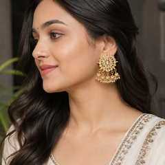 Gold Finish Kundan Polki Stud Earrings