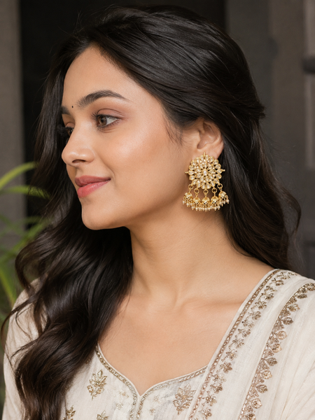 Gold Finish Kundan Polki Stud Earrings