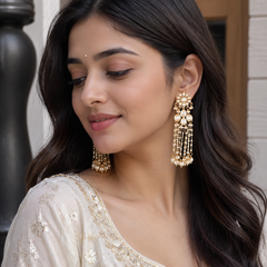 Gold Finish Dangler Earring With Kundan Polki