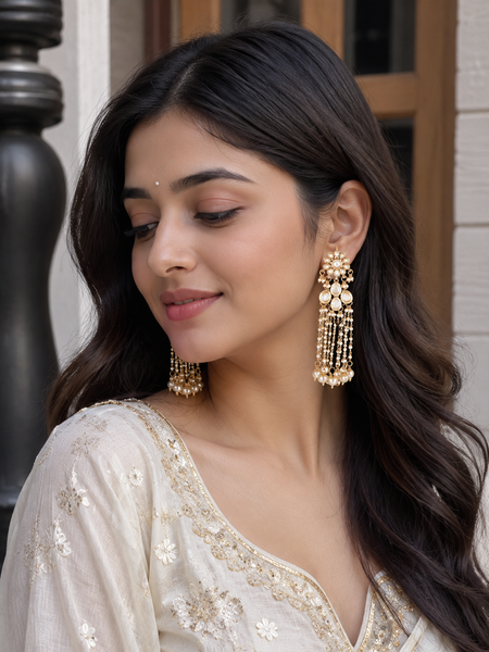 Gold Finish Dangler Earring With Kundan Polki