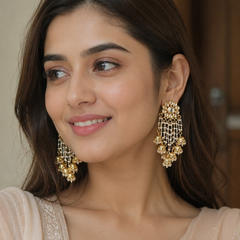 Gold Finish Kundan Polki Dangler Earrings