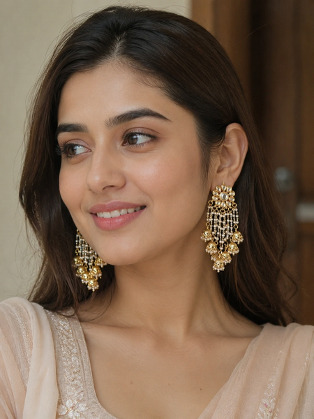 Gold Finish Kundan Polki Dangler Earrings