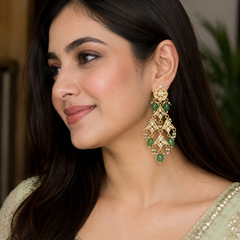 Gold Finish Kundan Dangler Earrings