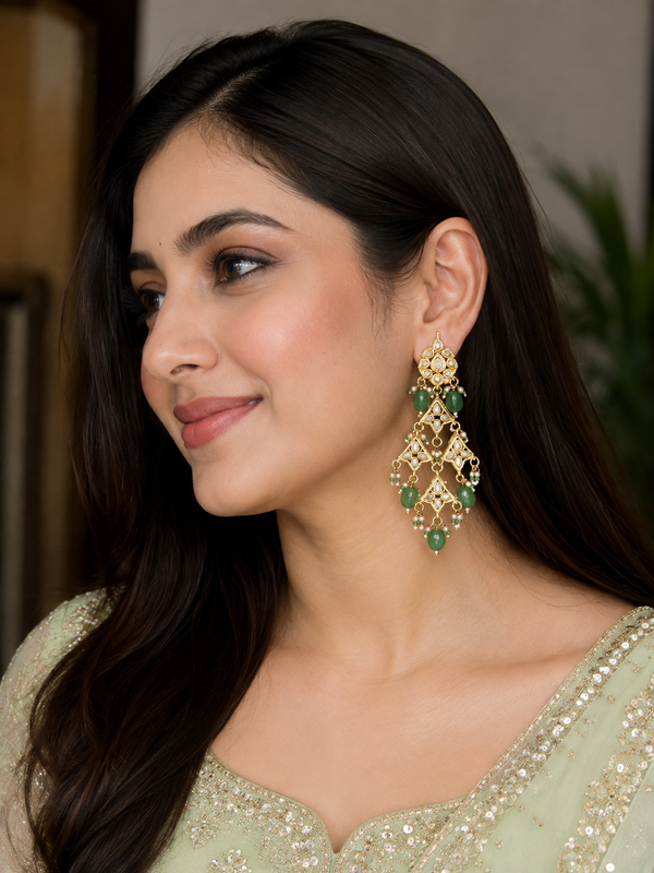 Gold Finish Kundan Dangler Earrings