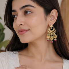 Gold Finish Kundan Chandbali Earrings