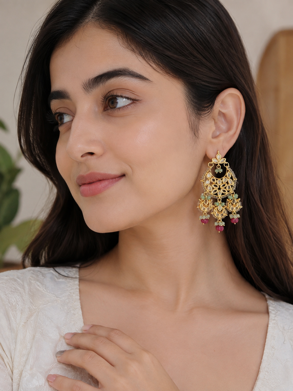 Gold Finish Kundan Chandbali Earrings
