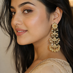 Gold Finish Yellow Kundan Polki Dangler Earrings
